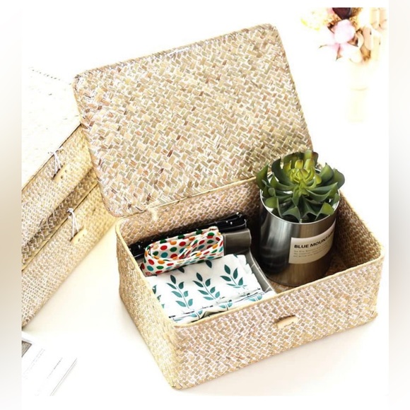 Brand New 2pcs Seagrass Storage Basket Set, Shelf Basket/White - Picture 10 of 11